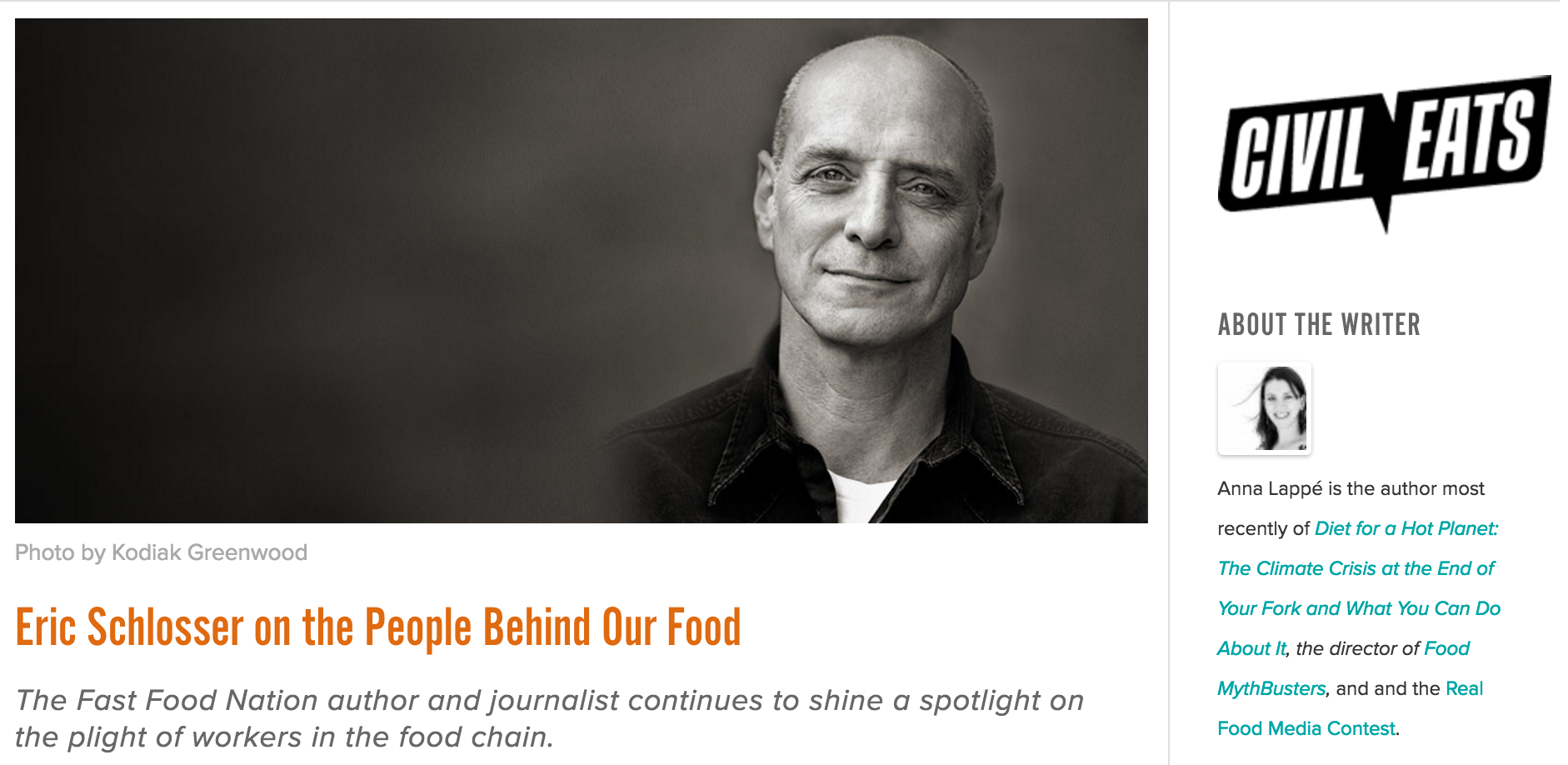 Civil Eats: Eric Schlosser on the People Behind Our Food