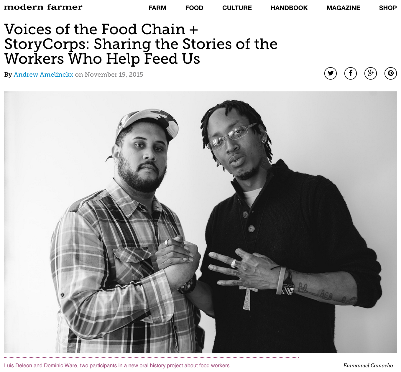 Modern Farmer: Voices of the Food Chain + StoryCorps: Sharing the Stories of the Workers Who Help Feed Us